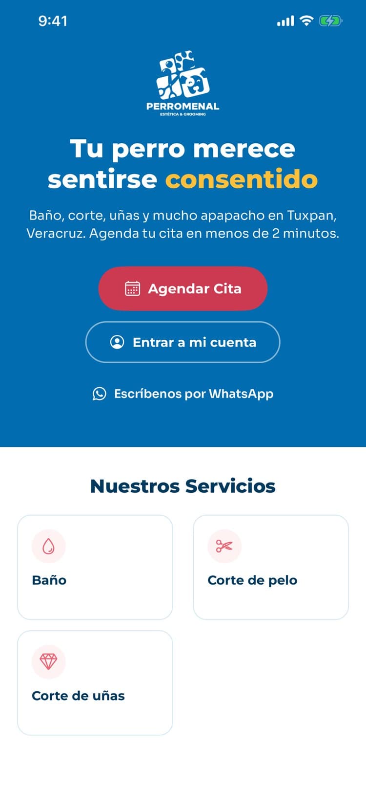 Pantalla de inicio de la app de Perromenal